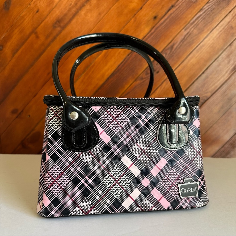 Caboodles Black and Pink Plaid Cosmetic Bag